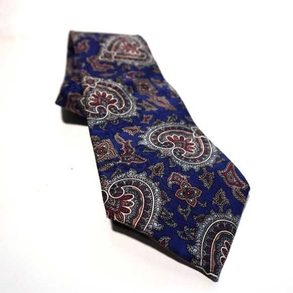 VTG Christian Dior Monsieur Royal Blue Red Paisley Silk Tie USA Made Italy Woven - Picture 3 of 4